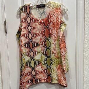 Peck & Peck Multicolor Cold Shoulder Snake Print Top